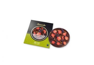 Čokoláda hořká zdobená-jahoda,pomeranč,chrpový květ BIO 100g